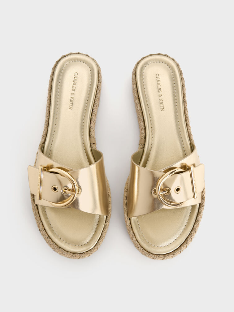 Kaida Metallic Buckled Espadrille Sandals, Light Gold, hi-res