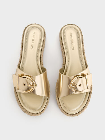 Kaida Metallic Buckled Espadrille Sandals, Light Gold, hi-res