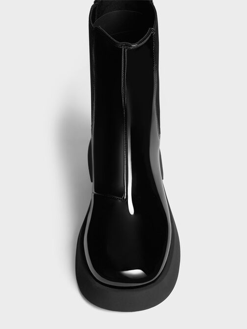 Giày boots cổ cao Giselle Patent Chelsea, Đen bóng, hi-res