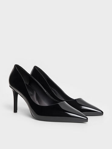 Giày cao gót mũi nhọn Patent Pointed Toe Stiletto, Đen bóng, hi-res