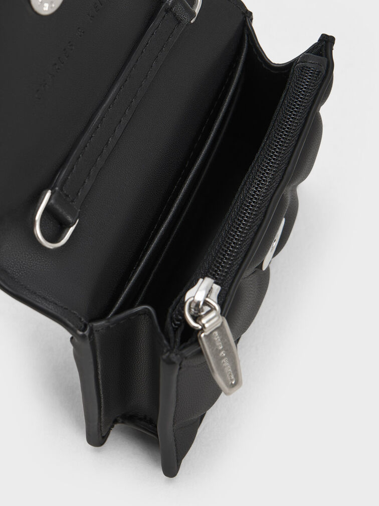 Asymmetric Flap Panelled Wallet, Black, hi-res