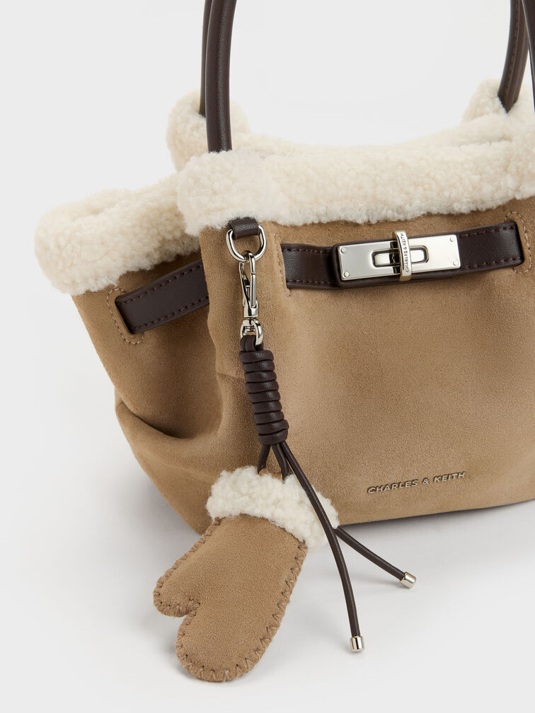Mini Cosima Fur-Trim Tote Bag, Sand, hi-res