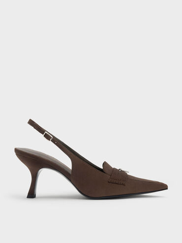 Griselda Faux Suede Slingback Pumps, Dark Brown Textured, hi-res