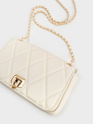 T&uacute;i đeo vai chần b&ocirc;ng Arwen Diamond-Quilt, Kem, hi-res