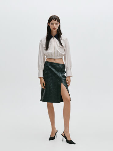 Lace & Satin Slingback Pumps, Black Textured, hi-res