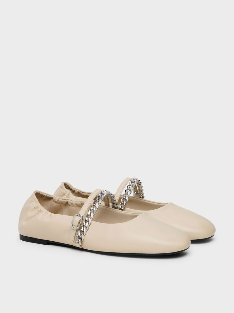 Georgie Chain Mary Jane Flats, Beige, hi-res