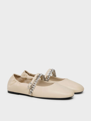 Georgie Chain Mary Jane Flats, Beige, hi-res