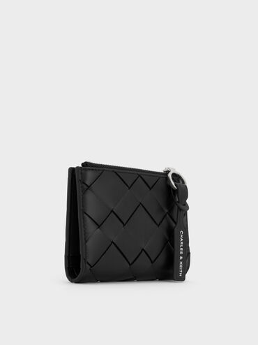 Ivette Woven Top-Zip Small Wallet, Noir, hi-res