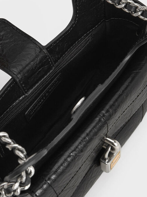 Túi đeo vai phom chữ nhật Suki Crinkle-Effect Padlock, Noir, hi-res