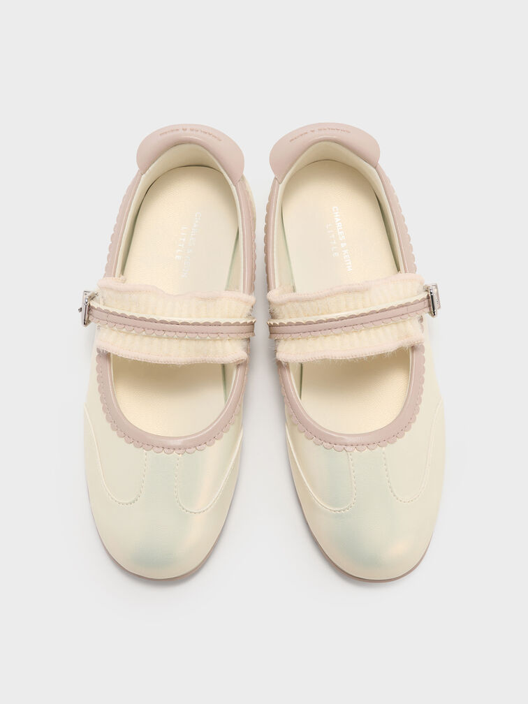 Girls' Pearlescent Scallop-Trim Mary Jane Sneakers, Chalk, hi-res