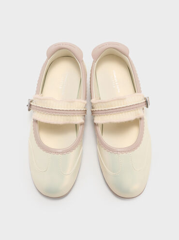 Girls' Pearlescent Scallop-Trim Mary Jane Sneakers, Chalk, hi-res
