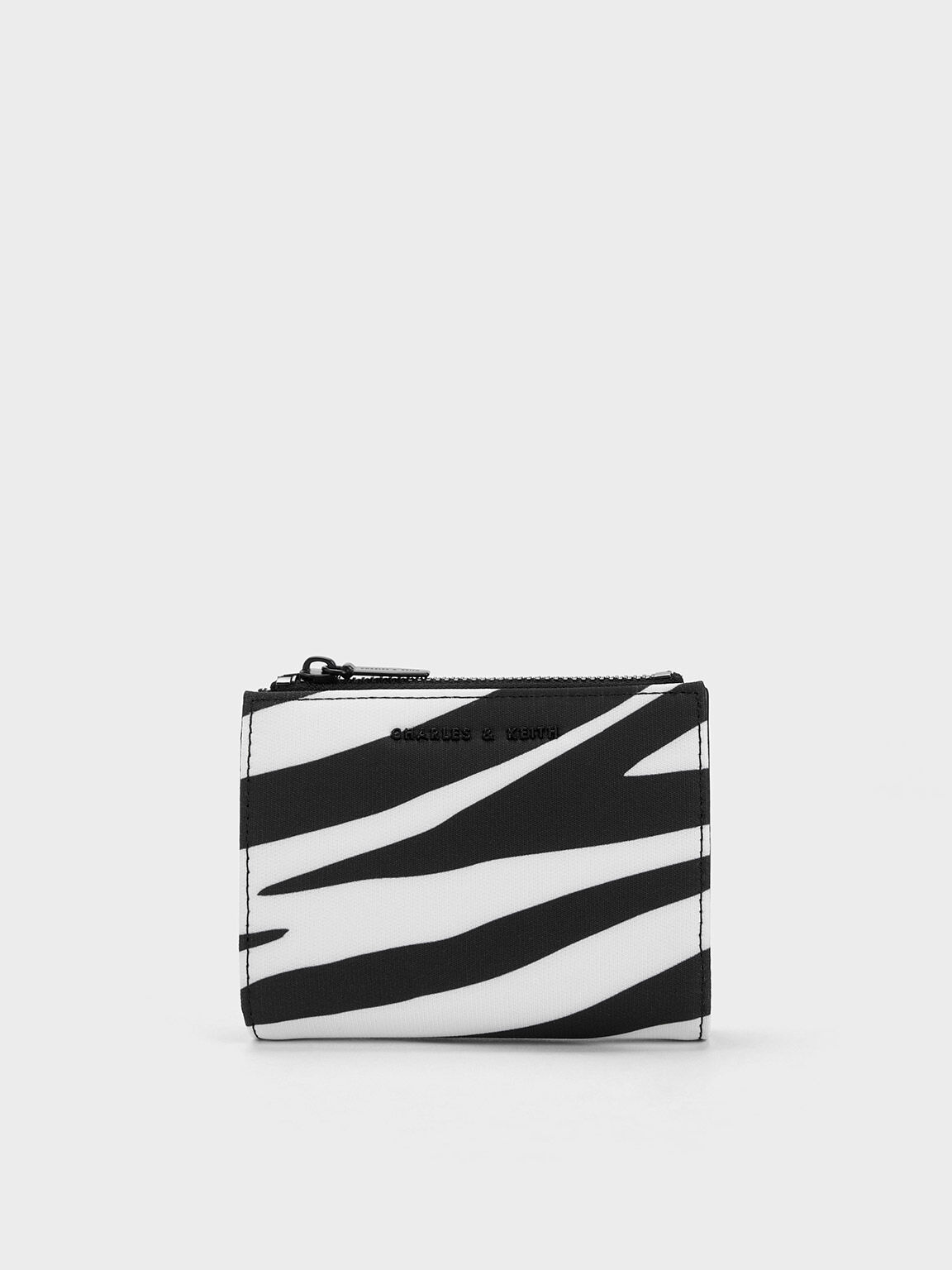 Zebra Print Small Wallet, Black, hi-res