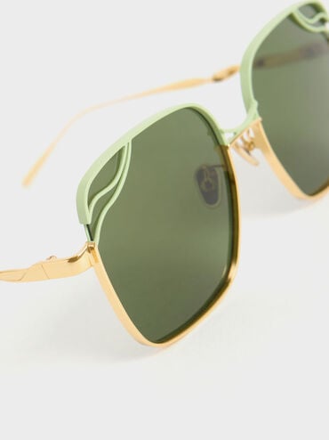 Wavy Wire-Frame Square Sunglasses, Green, hi-res