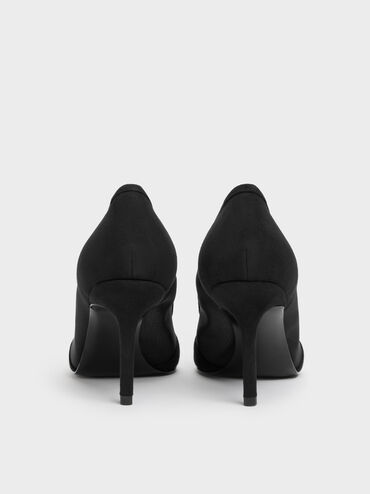 Faux Suede & Mesh Pointed Pumps, Black Textured, hi-res