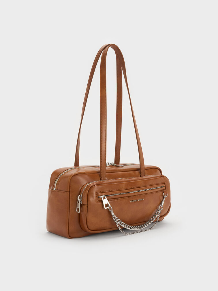 Atwood Chain Elongated Shoulder Bag, Distressed Tan, hi-res