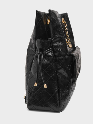 Balo dây rút Duo Quilted, Đen, hi-res