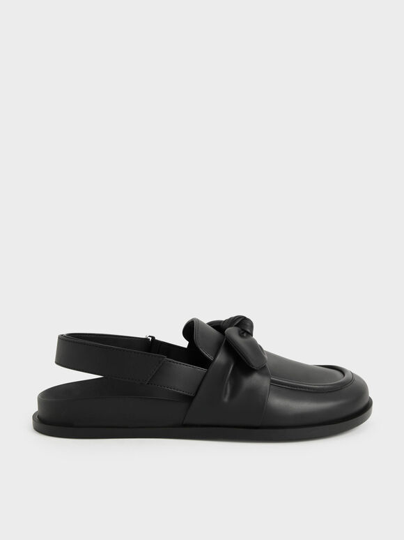 Bow-Tie Slingback Loafers, Black, hi-res