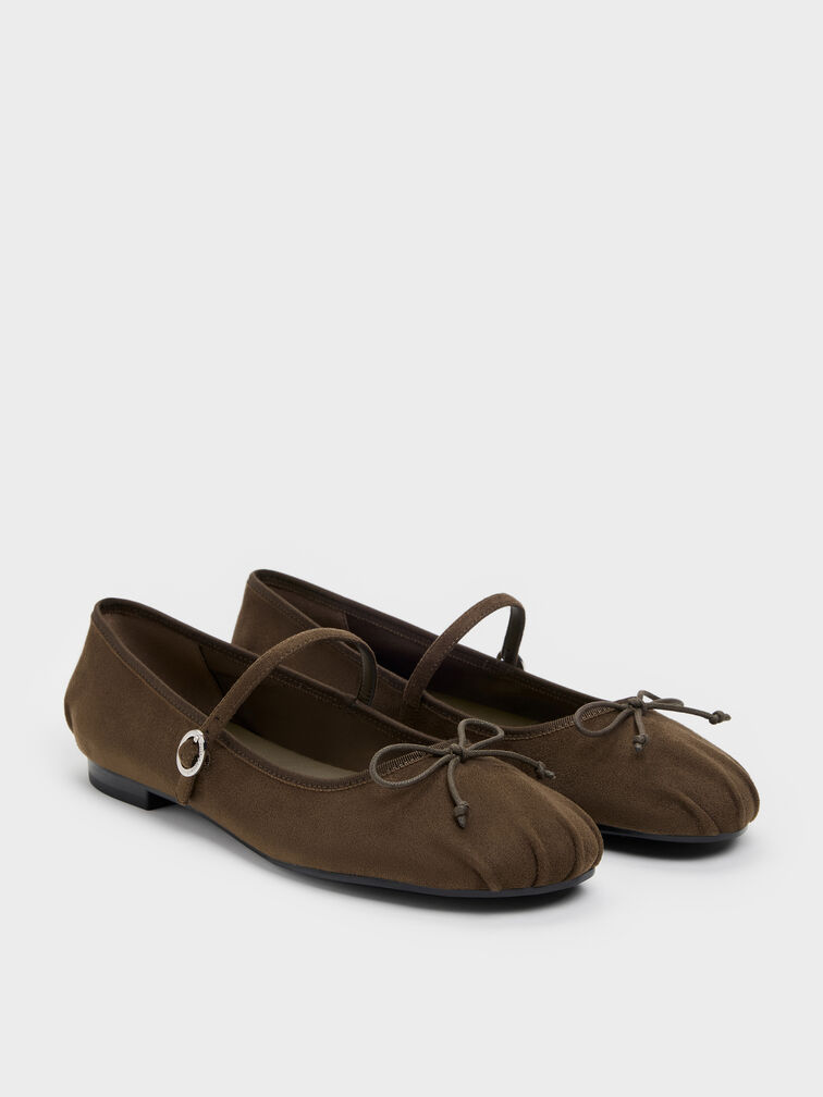 Emiko Faux Suede Bow Mary Jane Flats, Chocolate Textured, hi-res
