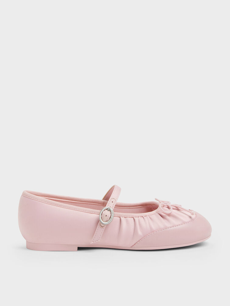 Girls' Satin Bow Mary Jane Flats, Pink, hi-res