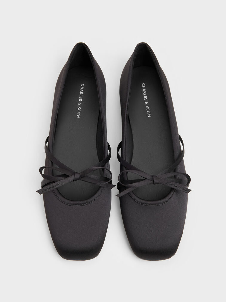 Gi&agrave;y b&uacute;p b&ecirc; mũi vu&ocirc;ng Satin Bow, Đen họa tiết, hi-res