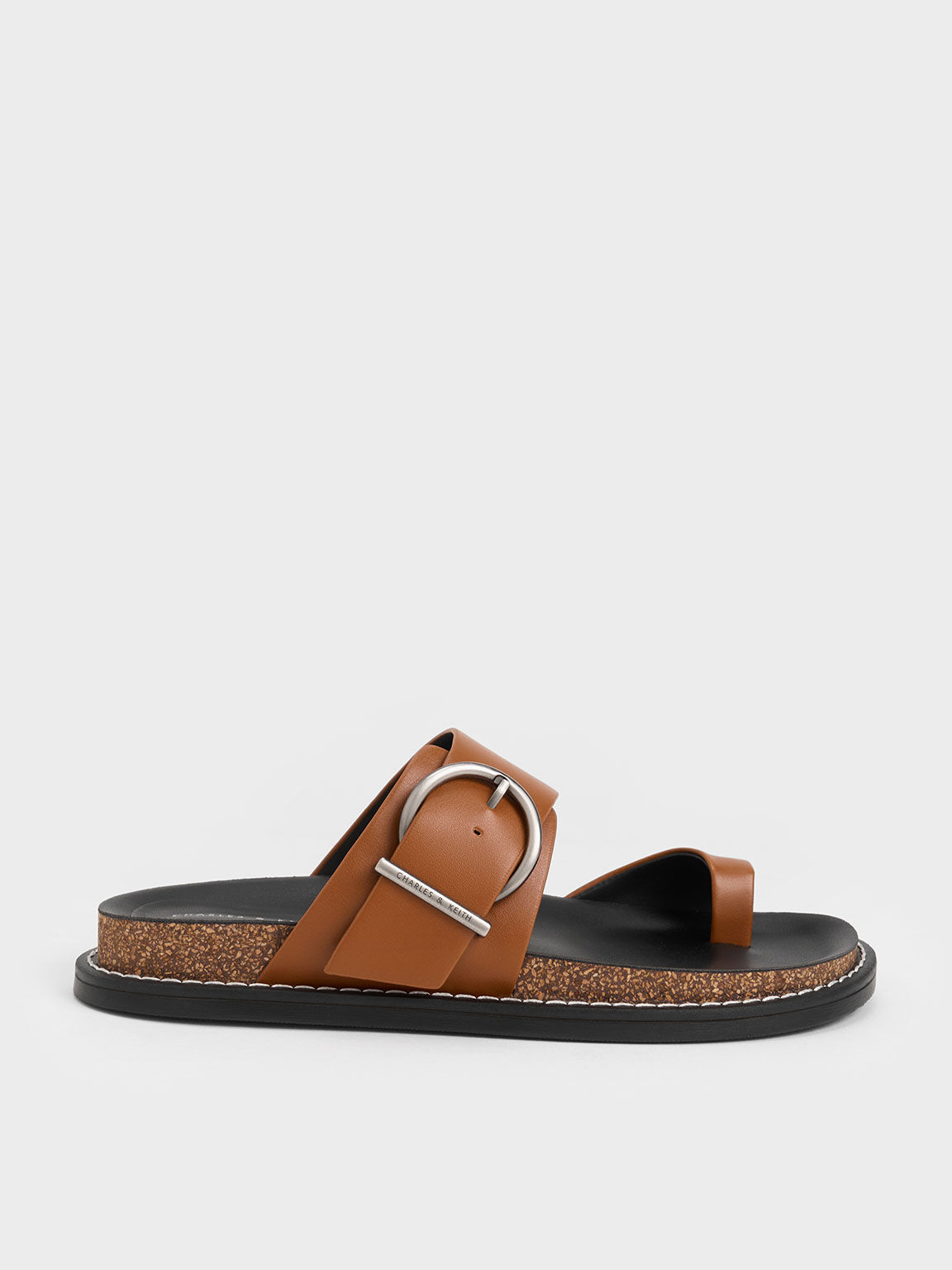 cognac leather flat sandals