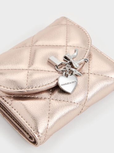 Arrietty Metallic Quilted Curved-Flap Wallet, Rose Gold, hi-res