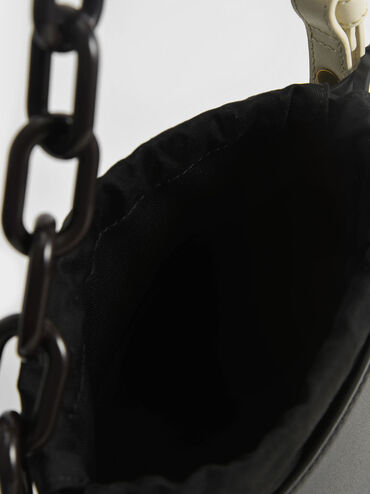 Alden Chain-Link Canvas Drawstring Bucket Bag, Black, hi-res