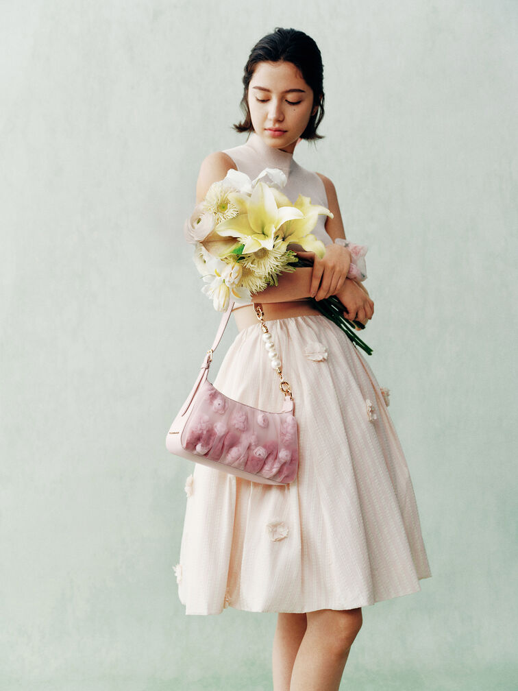 Bộ qu&agrave; tặng: T&uacute;i đeo vai Floral Mesh, Hồng nhạt, hi-res