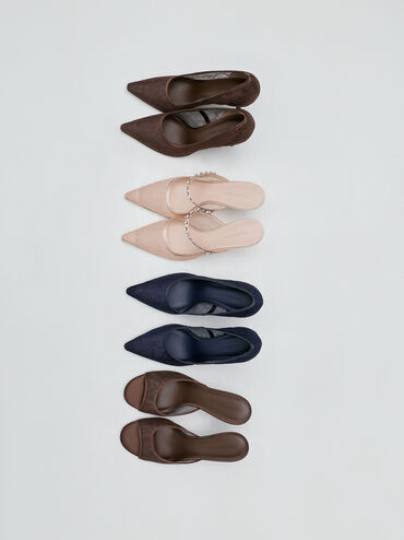 Gi&agrave;y cao g&oacute;t b&iacute;t mũi Lace & Satin, Dark Brown Textured, hi-res