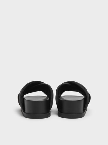 D&eacute;p quai ch&eacute;o Satin Embroidered-Flower, Đen họa tiết, hi-res