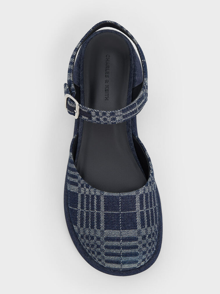 Giày cao gót Nerina Checkered Ankle-Strap Platform, Xanh đậm, hi-res