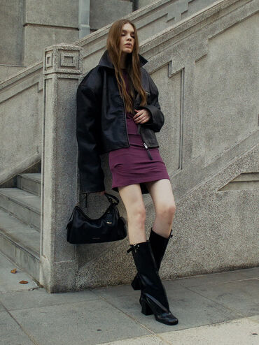 Túi đeo vai phom chữ nhật Khai Side-Pocket, Đen, hi-res