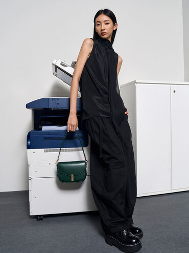 Aurelia Metallic-Accent Saddle Bag, Dark Green, hi-res