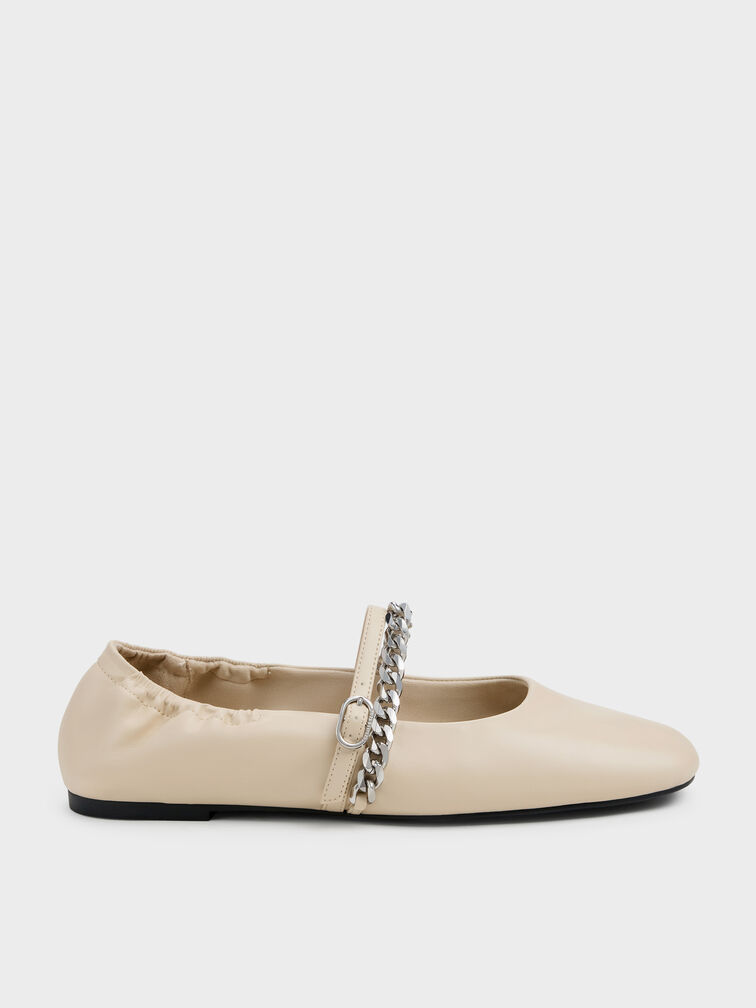 Georgie Chain Mary Jane Flats, Beige, hi-res