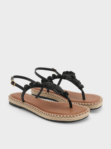 Gi&agrave;y sandals đế bệt Flower, Đen, hi-res