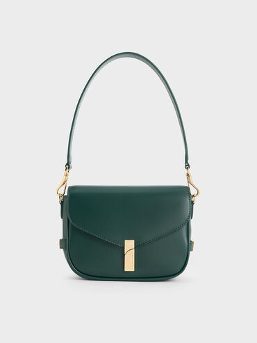 Aurelia Metallic-Accent Saddle Bag, Dark Green, hi-res