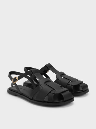 Gi&agrave;y sandals mũi tr&ograve;n Easley T-Bar Caged, Đen, hi-res