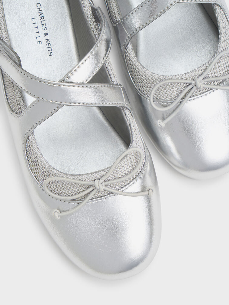 Girls' Metallic Crossover Mary Jane Sneakers, Silver, hi-res