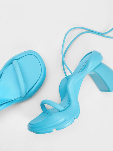 Giày sandals cao gót Leila Tie-Around Sculptural, Xanh dương, hi-res