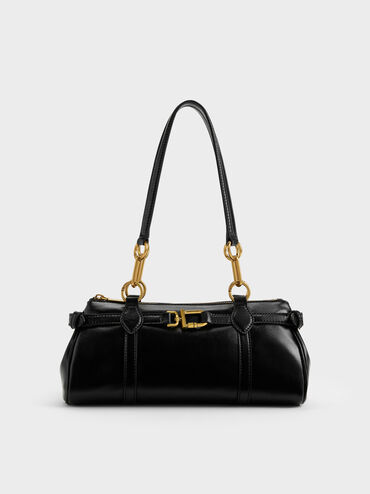 Gwynne Metallic-Accent Elongated Shoulder Bag, Black, hi-res