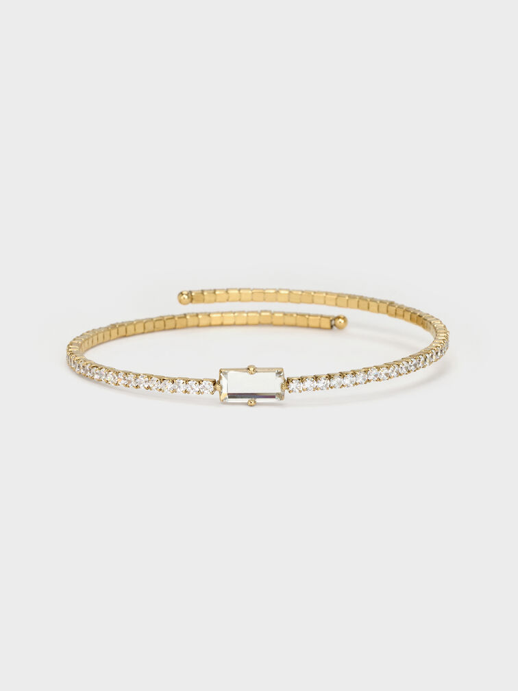 Quincy Crystal Open Bangle, Gold, hi-res