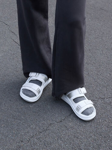 Nylon Double-Strap Sports Sandals, White, hi-res