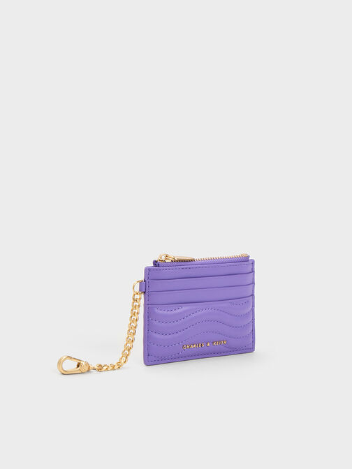 Aubrielle Stitch-Trim Zip Card Holder, Purple, hi-res