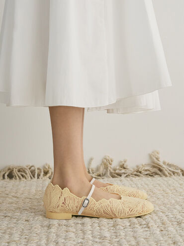 Meja Floral Mary Jane Flats, Yellow, hi-res
