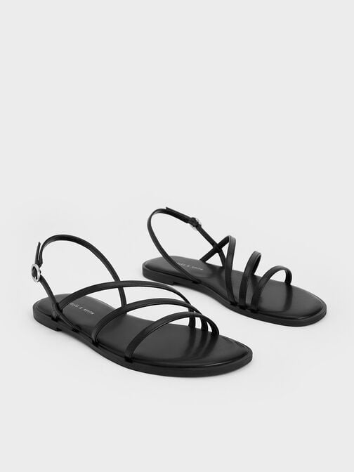 Giày sandals quai mảnh Asymmetric, Đen, hi-res