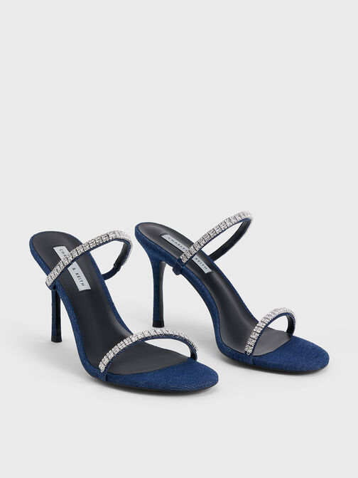 Ambrosia Denim Gem-Embellished Heeled Mules, Blue, hi-res