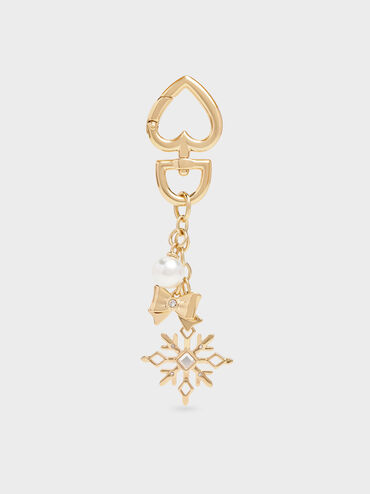 Arrietty Crystal & Pearl Snowflake Charm, Gold, hi-res