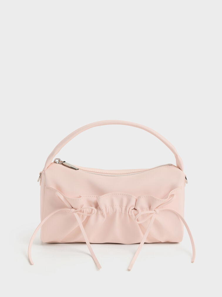 Reese Ruched Bow Top Handle Bag, Soft Pink, hi-res