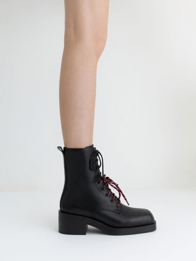Logan Double-Lace Calf Boots, Black Textured, hi-res