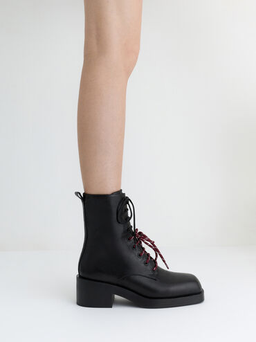 Logan Double-Lace Calf Boots, Black Textured, hi-res